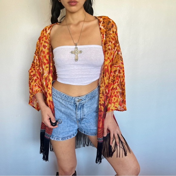 Vibrant Animal Print Fringe Kimono - Picture 3 of 4